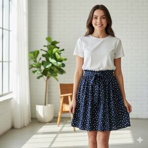 SHEIN Elegant Navy Blue Floral Skirt